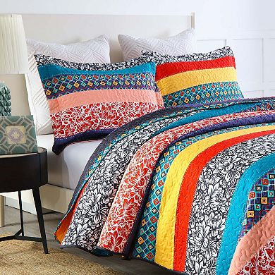 MarCielo Soft Polyester 3 Pcs Bohemian Striped Multicolor Quilt Bedspread Set