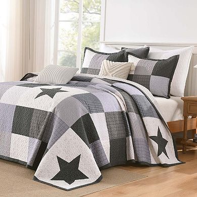 MarCielo 3 Pcs 100% Cotton Modern Star Pattern Checkered Quilt Bedspread Set
