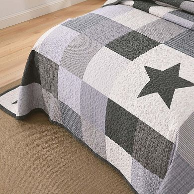 MarCielo 3 Pcs 100% Cotton Modern Star Pattern Checkered Quilt Bedspread Set
