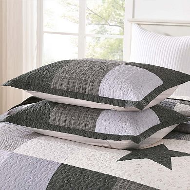 MarCielo 3 Pcs 100% Cotton Modern Star Pattern Checkered Quilt Bedspread Set