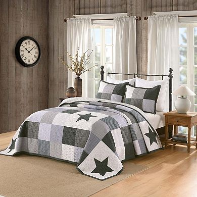 MarCielo 3 Pcs 100% Cotton Modern Star Pattern Checkered Quilt Bedspread Set