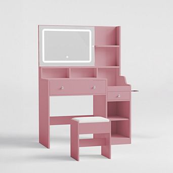 CLICKBIN Modern Vanity Sets(1+1) with Smart LED Mirror,Large Storage,MDF Construction