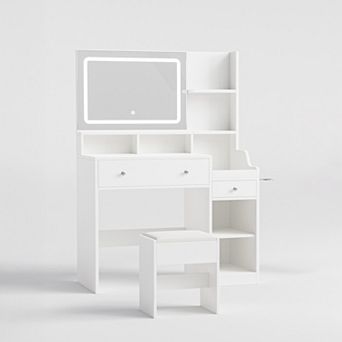 CLICKBIN Modern Vanity Sets(1+1) with Smart LED Mirror,Large Storage,MDF Construction