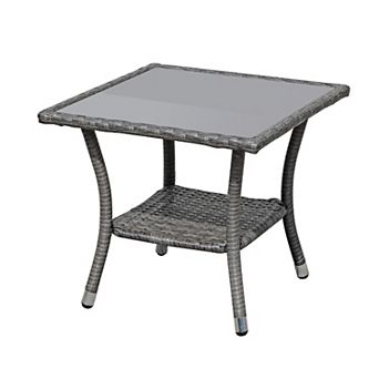 Outdoor Side Table, 20" Square Wicker End Coffee Table