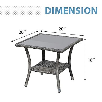 Outdoor Side Table, 20" Square Wicker End Coffee Table