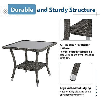 Outdoor Side Table, 20" Square Wicker End Coffee Table