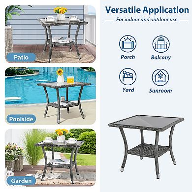 Outdoor Side Table, 20" Square Wicker End Coffee Table