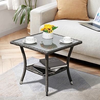 Outdoor Side Table, 20" Square Wicker End Coffee Table