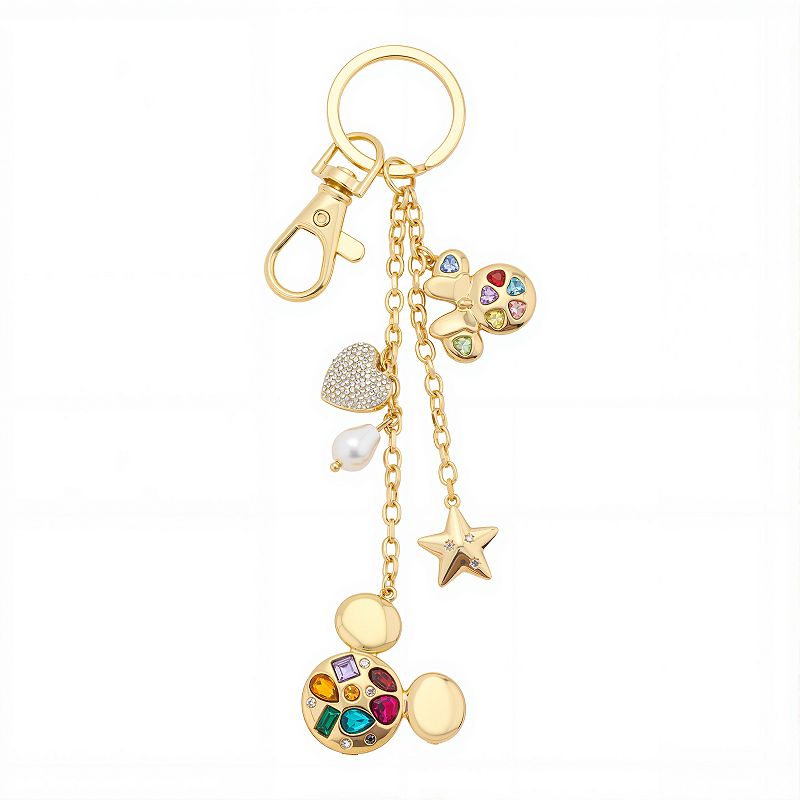 Disney's Mickey & Minnie Crystal Heart & Star Bag Charm Key Chain, Gold Tone