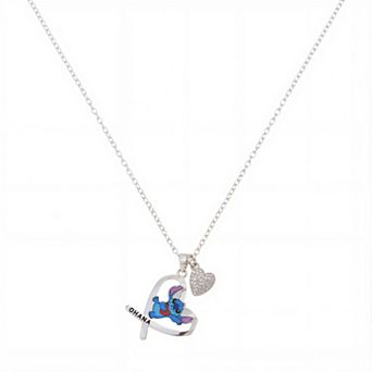 Disney's Lilo & Stitch Fine Silver Plated Open Heart Cubic Zirconia Pendant Necklace