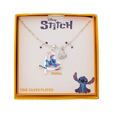 Disney's Lilo & Stitch Fine Silver Plated Open Heart Cubic Zirconia Pendant Necklace
