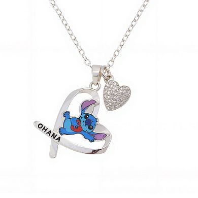 Disney's Lilo & Stitch Fine Silver Plated Open Heart Cubic Zirconia Pendant Necklace