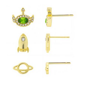 Disney / Pixar's Toy Story 14k Gold-Plated Cubic Zirconia Alien, Rocket & Planet Earring Set