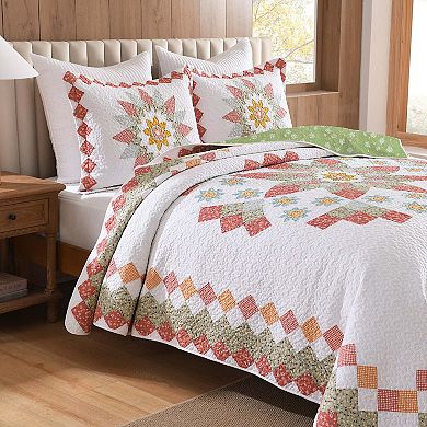MarCielo 3 Pcs 100% Cotton Vibrant Floral Patchwork Quilt Bedspread Set