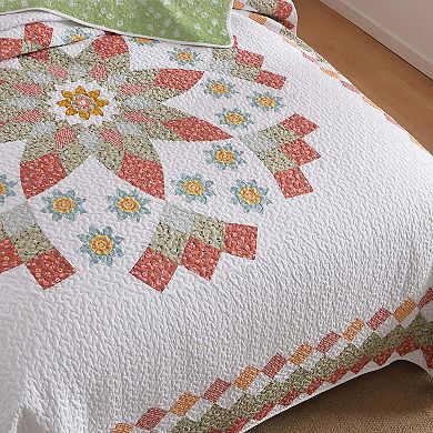 MarCielo 3 Pcs 100% Cotton Vibrant Floral Patchwork Quilt Bedspread Set