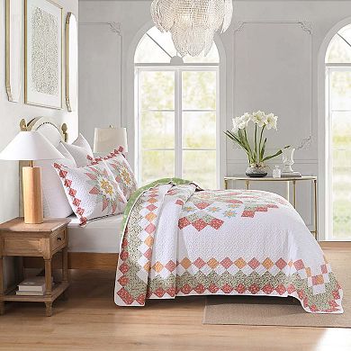MarCielo 3 Pcs 100% Cotton Vibrant Floral Patchwork Quilt Bedspread Set