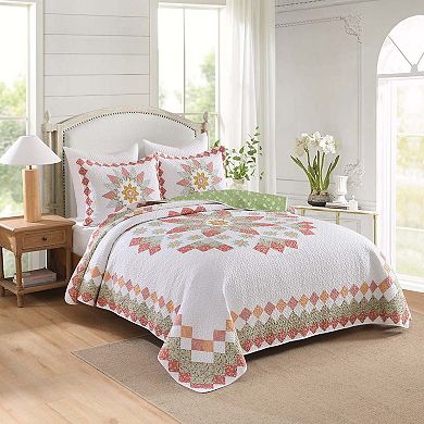MarCielo 3 Pcs 100% Cotton Vibrant Floral Patchwork Quilt Bedspread Set