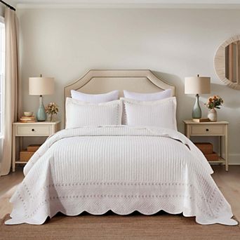 MarCielo Elegant 3 pc 100% Cotton Serene Stripe - Patterned Quilt Bedspread Set