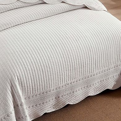 MarCielo Elegant 3Pcs 100% Cotton Serene Stripe - Patterned Quilt Bedspread Set
