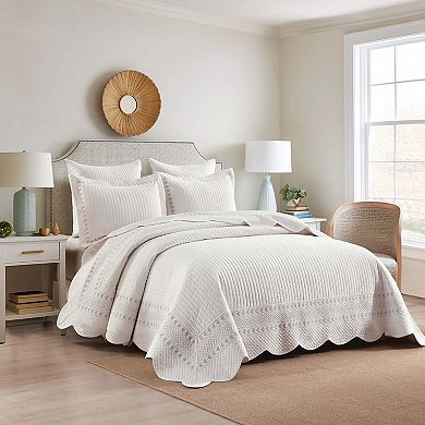 MarCielo Elegant 3Pcs 100% Cotton Serene Stripe - Patterned Quilt Bedspread Set