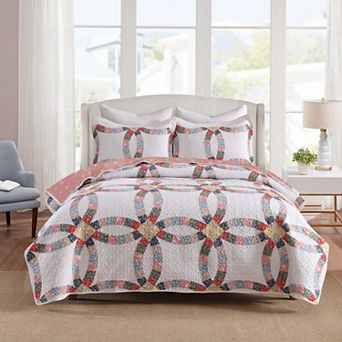 MarCielo 3 pc 100% Cotton Double-Ring Patchwork Quilt Bedspread Set