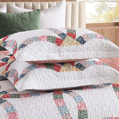 MarCielo 3 Pcs 100% Cotton Double-Ring Patchwork Quilt Bedspread Set