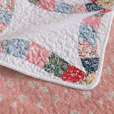 MarCielo 3 Pcs 100% Cotton Double-Ring Patchwork Quilt Bedspread Set
