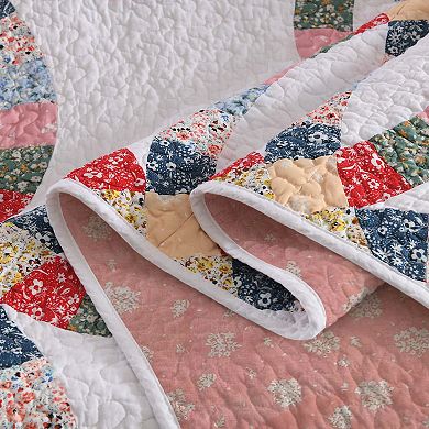 MarCielo 3 Pcs 100% Cotton Double-Ring Patchwork Quilt Bedspread Set