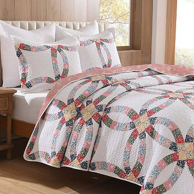 MarCielo 3 Pcs 100% Cotton Double-Ring Patchwork Quilt Bedspread Set
