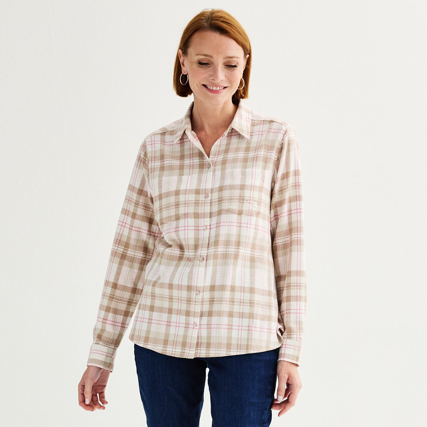 Women's Croft & Barrow® The Extra Soft Plaid Flannel Shirt - Pink Color Plaid (X SMALL)