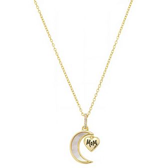 Brilliance 14k Gold Mother of Pearl Moon & Heart Cubic Zirconia Pendant Necklace
