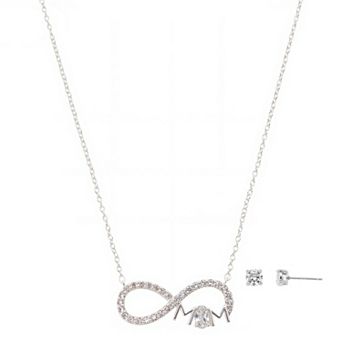 Brilliance Silver Plated Cubic Zirconia "Mom" Infinity Necklace & Earring Set