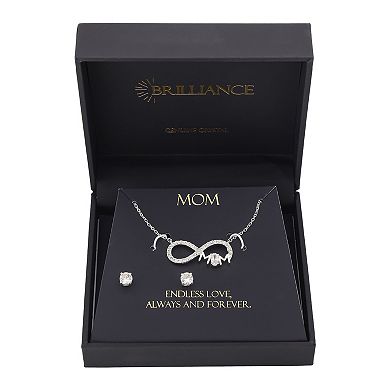 Brilliance Silver Plated Cubic Zirconia "Mom" Infinity Necklace & Earring Set