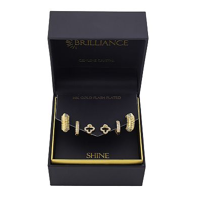 Brilliance 14k Gold-Plated Crystal Clover & CZ Hoop Earring Set