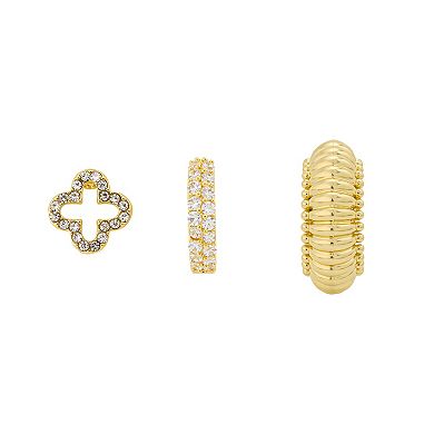 Brilliance 14k Gold-Plated Crystal Clover & CZ Hoop Earring Set