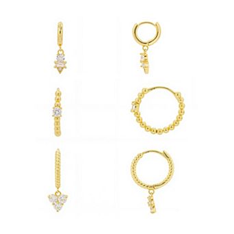 Brilliance 14k Gold-Plated CZ Beaded & Twisted Hoop & Drop Earring Set