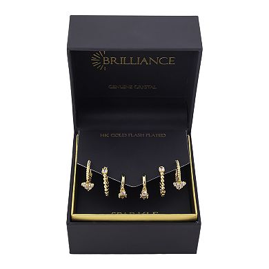 Brilliance 14k Gold-Plated CZ Beaded & Twisted Hoop & Drop Earring Set