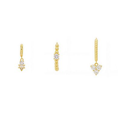 Brilliance 14k Gold-Plated CZ Beaded & Twisted Hoop & Drop Earring Set