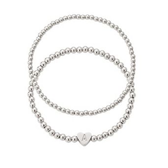 Adornia Silver Tone Initial 2 pc Bracelet Set