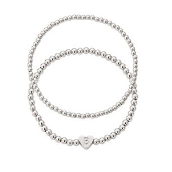 Adornia Silver Tone Initial 2 pc Bracelet Set