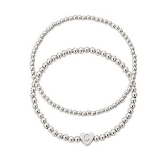 Adornia Silver Tone Initial 2 pc Bracelet Set