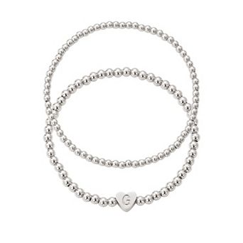 Adornia Silver Tone Initial 2 pc Bracelet Set