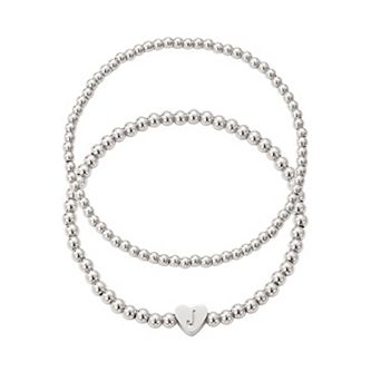 Adornia Silver Tone Initial 2 pc Bracelet Set