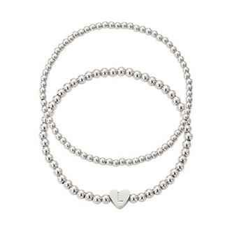 Adornia Silver Tone Initial 2 pc Bracelet Set