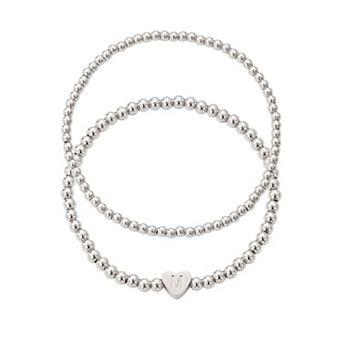 Adornia Silver Tone Initial 2 pc Bracelet Set