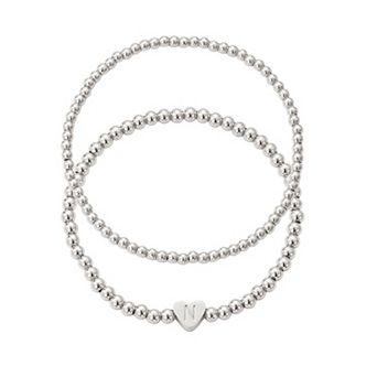 Adornia Silver Tone Initial 2 pc Bracelet Set