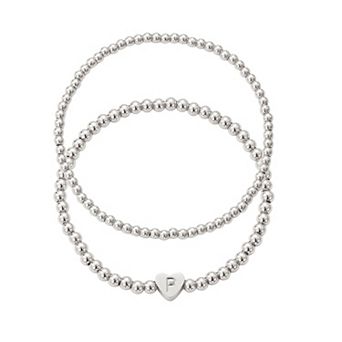Adornia Silver Tone Initial 2 pc Bracelet Set