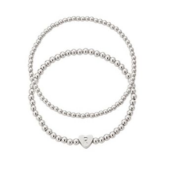 Adornia Silver Tone Initial 2 pc Bracelet Set