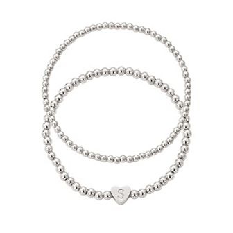 Adornia Silver Tone Initial 2 pc Bracelet Set
