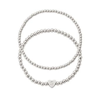 Adornia Silver Tone Initial 2 pc Bracelet Set